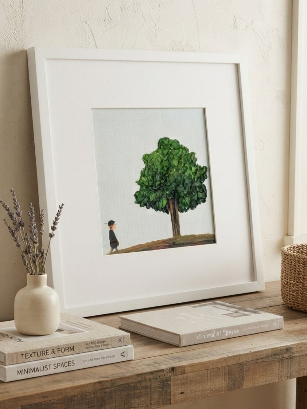 Textured Whimsical Landscape Art in Shadow Box Frame